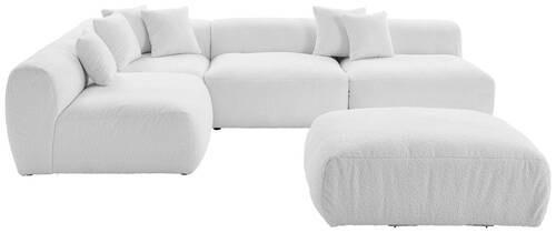 ECKSOFA inkl. Hocker in Flachgewebe, Teddystoff Weiss  - Weiss, Trend, Textil (235/315cm) - Livetastic