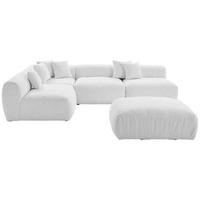 ECKSOFA inkl. Hocker in Flachgewebe, Teddystoff Weiss  - Weiss, Trend, Textil (235/315cm) - Livetastic