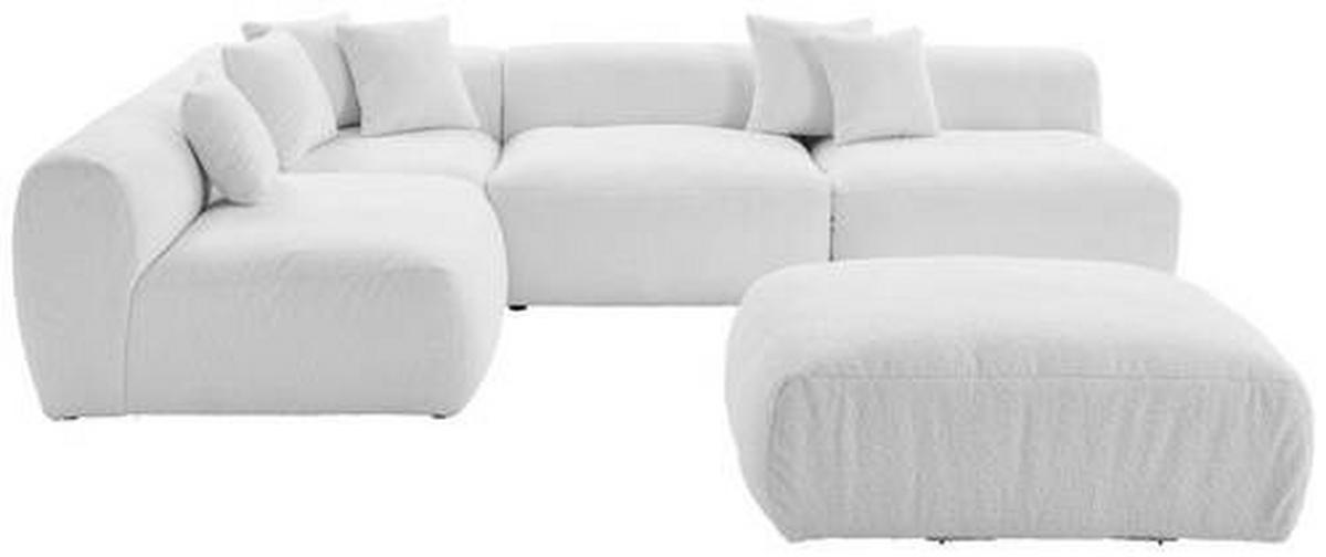 ECKSOFA inkl. Hocker in Flachgewebe, Teddystoff Weiss  - Weiss, Trend, Textil (235/315cm) - Livetastic