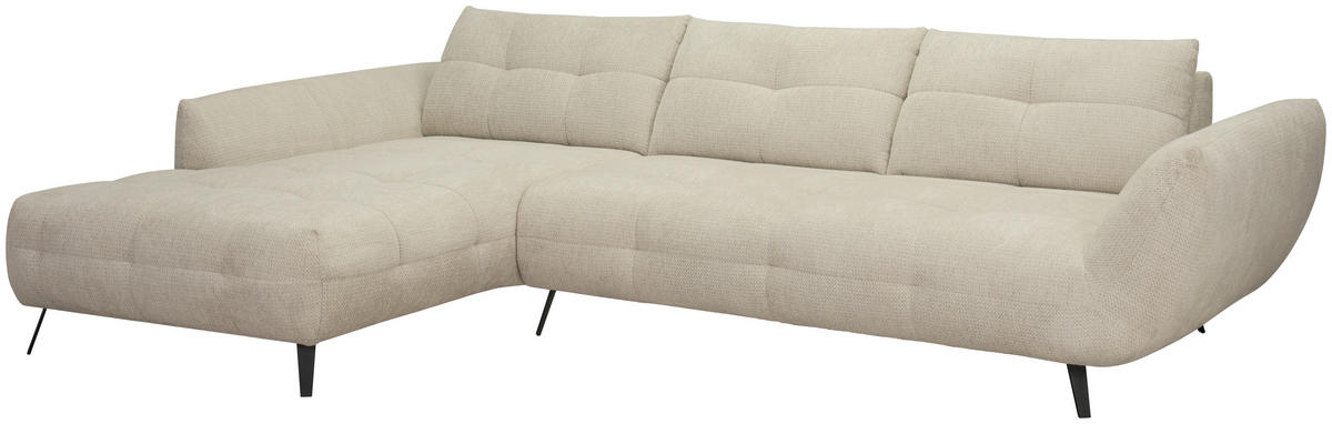 ECKSOFA Taupe Chenille Armlehnenkissen, Rücken echt, Sitztiefenverstellung  - Taupe/Schwarz, KONVENTIONELL, Textil/Metall (215/313cm) - Hom`in