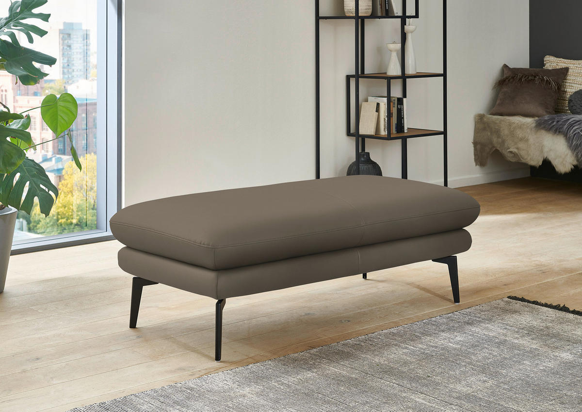 ECKSOFA in Echtleder Greige  - Greige/Schwarz, Design, Leder/Metall (310/180cm) - Dieter Knoll