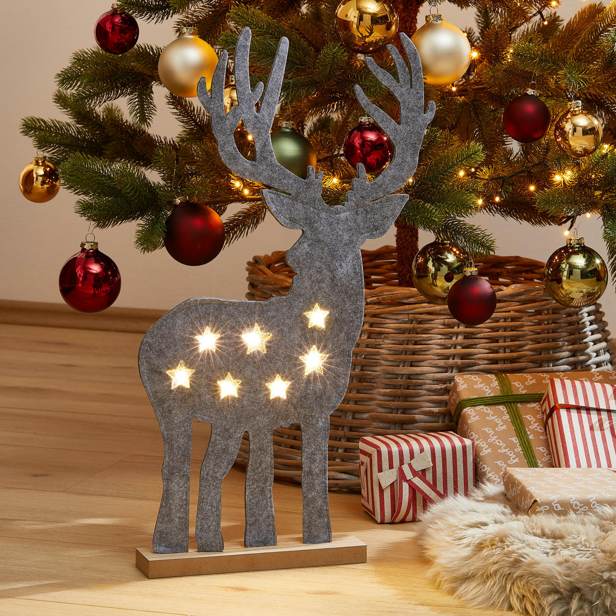 DEKORENTIER  - Grau, LIFESTYLE, Holz/Textil (36cm) - X-Mas