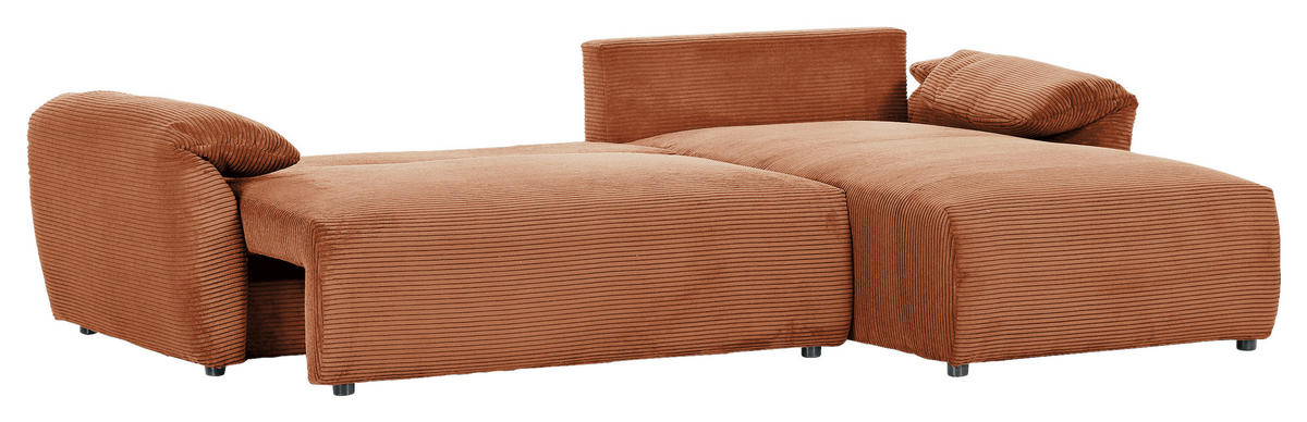 ECKSOFA in Cord Rostfarben  - Rostfarben/Schwarz, Konventionell, Kunststoff/Textil (266/180cm) - MID.YOU