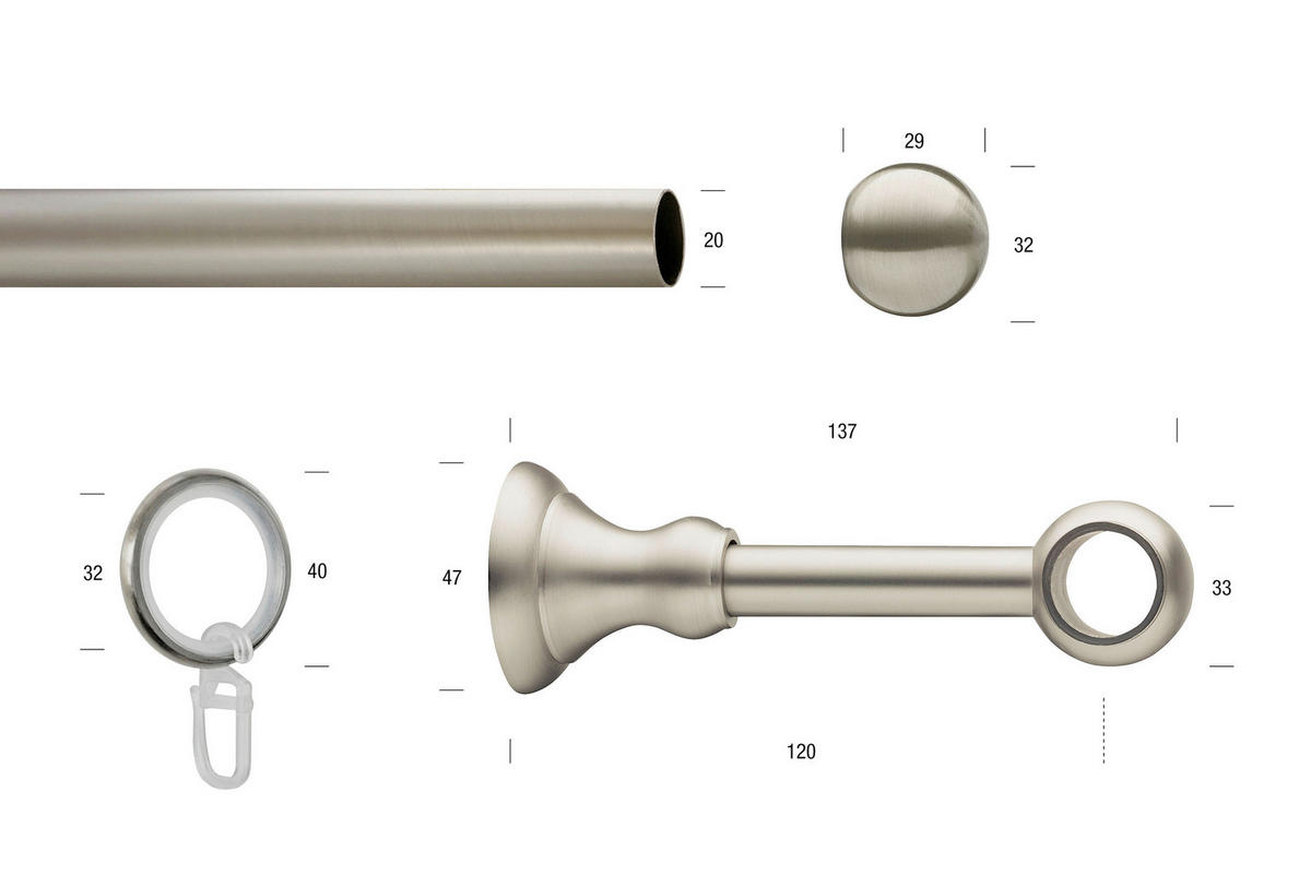 RUNDSTANGENGARNITUR  150 cm  - Nickelfarben, Basics, Metall (150cm)