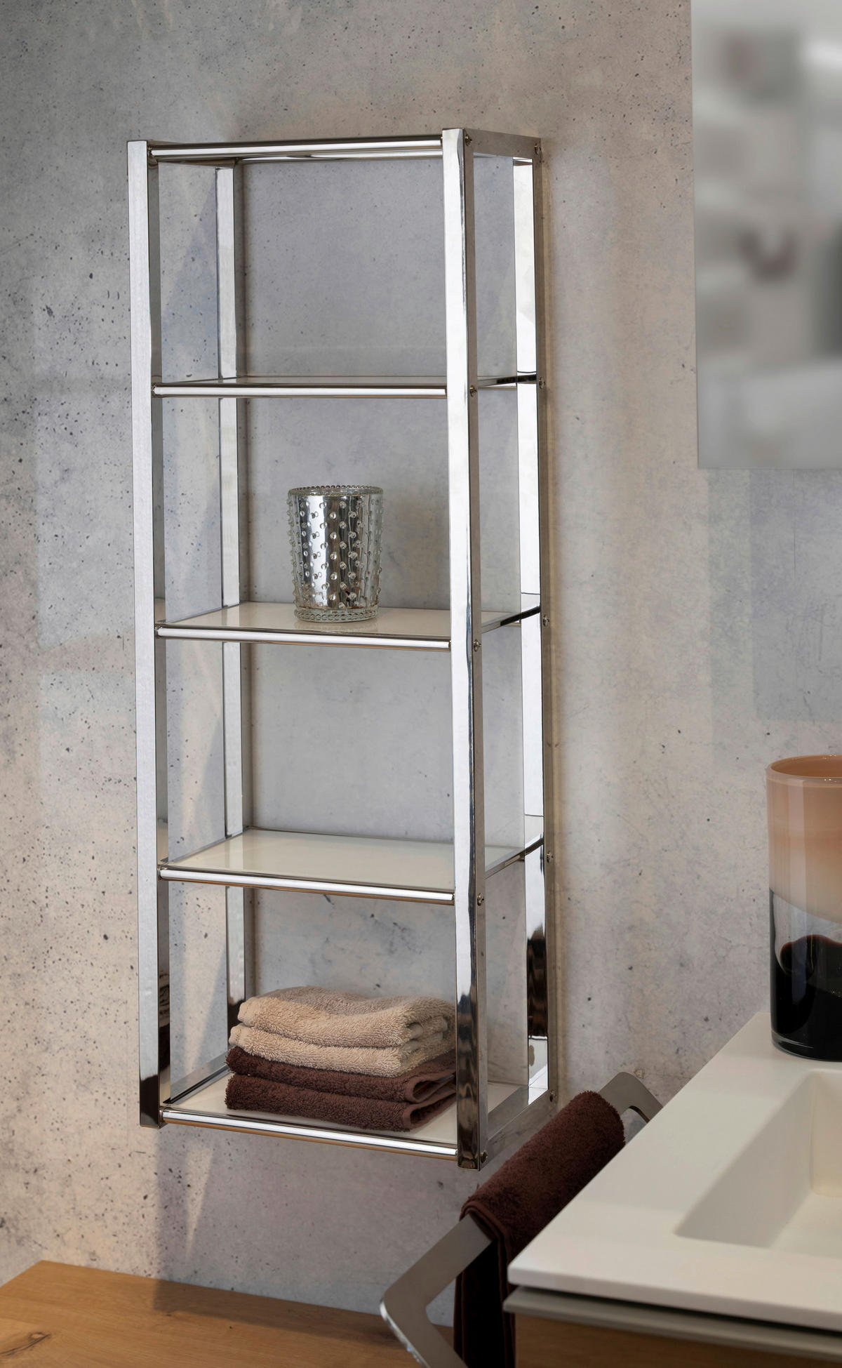 WANDREGAL Weiß, Edelstahlfarben  - Edelstahlfarben/Weiß, Design, Glas/Metall (30/82/17cm)