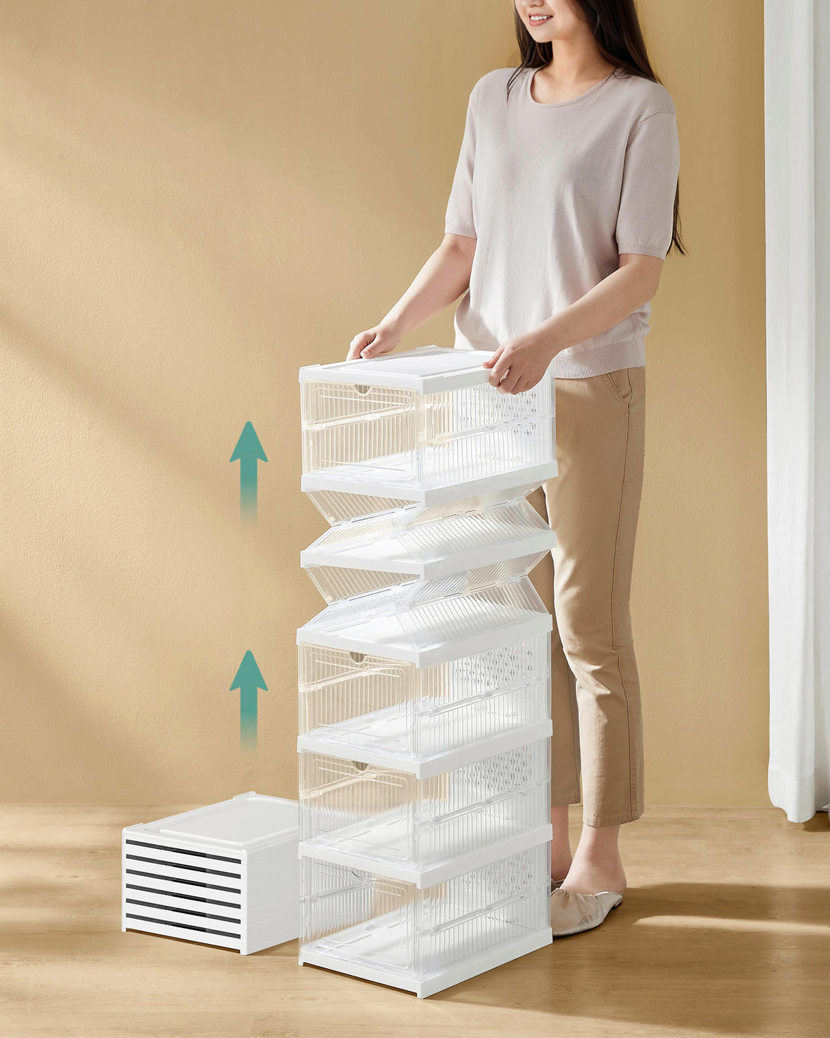 REGÁL NA BOTY, bílá, průhledné, 25,5/105/35,5 cm - bílá/průhledné, Basics, plast (25,5/105/35,5cm)