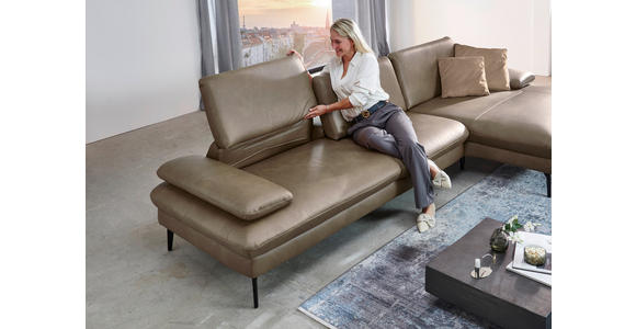 ECKSOFA in Echtleder Graubraun  - Graubraun/Schwarz, Design, Leder/Metall (325/157cm) - Dieter Knoll