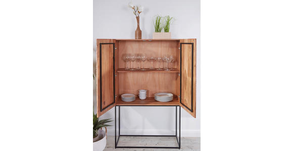 HIGHBOARD Akazie massiv Naturfarben, Schwarz Einlegeboden  - Schwarz/Naturfarben, LIFESTYLE, Holz/Metall (90/150/38cm) - Landscape