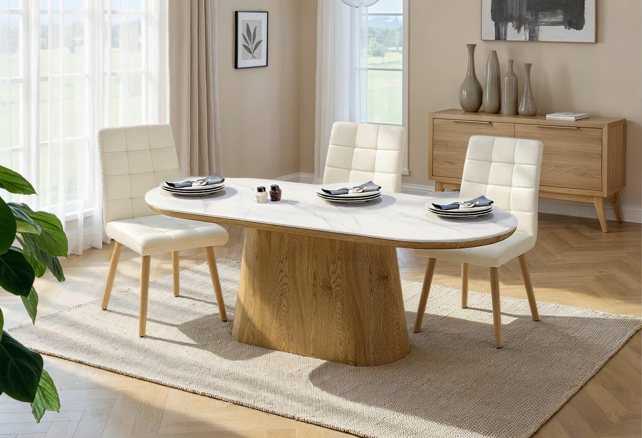 ESSTISCH in Holz, Keramik, Papier 200/110/75 cm  - Eichefarben/Weiß, MODERN, Holz/Keramik (200/110/75cm) - Livetastic