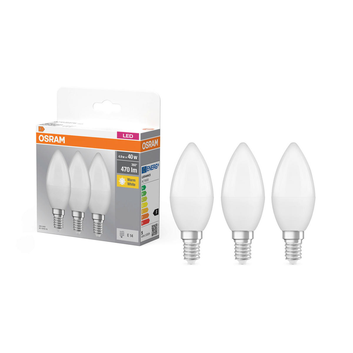 LED-LEUCHTMITTEL   E14 4,9 W 470 lm  - Weiß, Basics, Kunststoff (3,5/10,3cm) - Osram