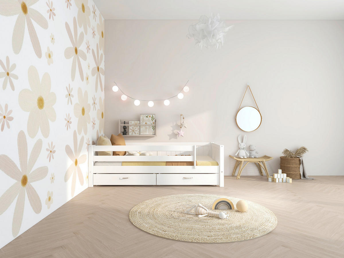 BETT 90/200 cm,  in Weiß, Rollrost, Absturzsicherung, Bettschubladen  - Weiß, MODERN, Holz (90/200cm) - Chameo