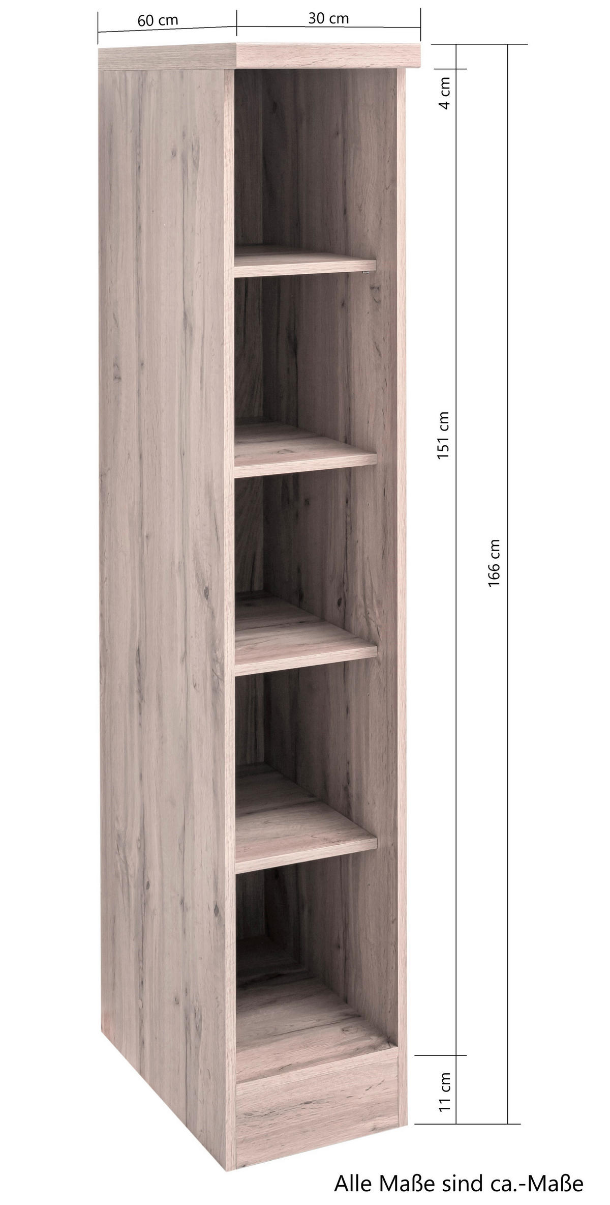 REGAL  30/166/60 cm Eiche Wotan  - Eiche Wotan, Design, Holzwerkstoff (30/166/60cm) - Held