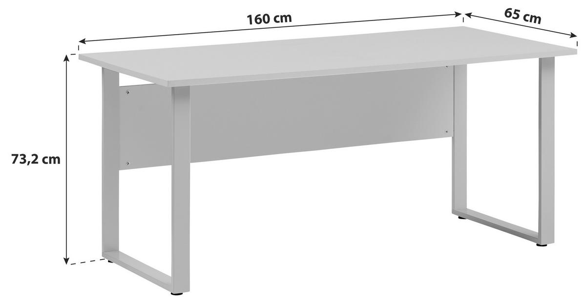 SCHREIBTISCH 160/65/73,2 cm  in Alufarben, Hellgrau  - Hellgrau/Alufarben, KONVENTIONELL, Holzwerkstoff/Metall (160/65/73,2cm) - MID.YOU