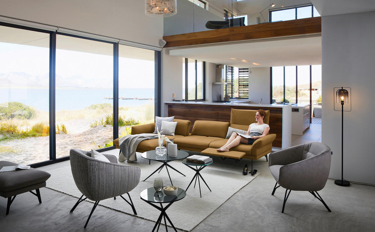 ECKSOFA in Echtleder Currygelb  173/308 cm  - Currygelb/Anthrazit, Design, Leder/Metall (173/308cm) - Joop!