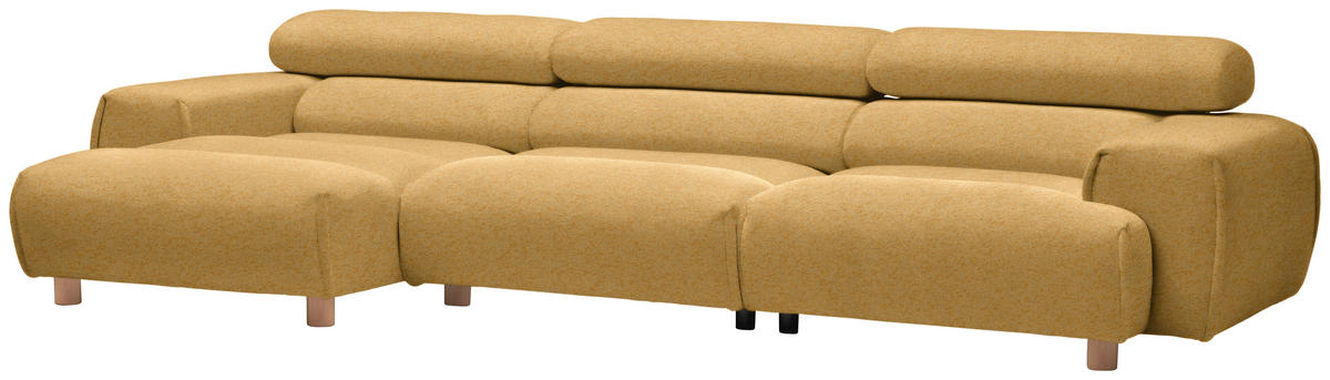 ECKSOFA in Velours Currygelb  - Currygelb, Natur, Holz/Textil (150/329cm) - Lomoco