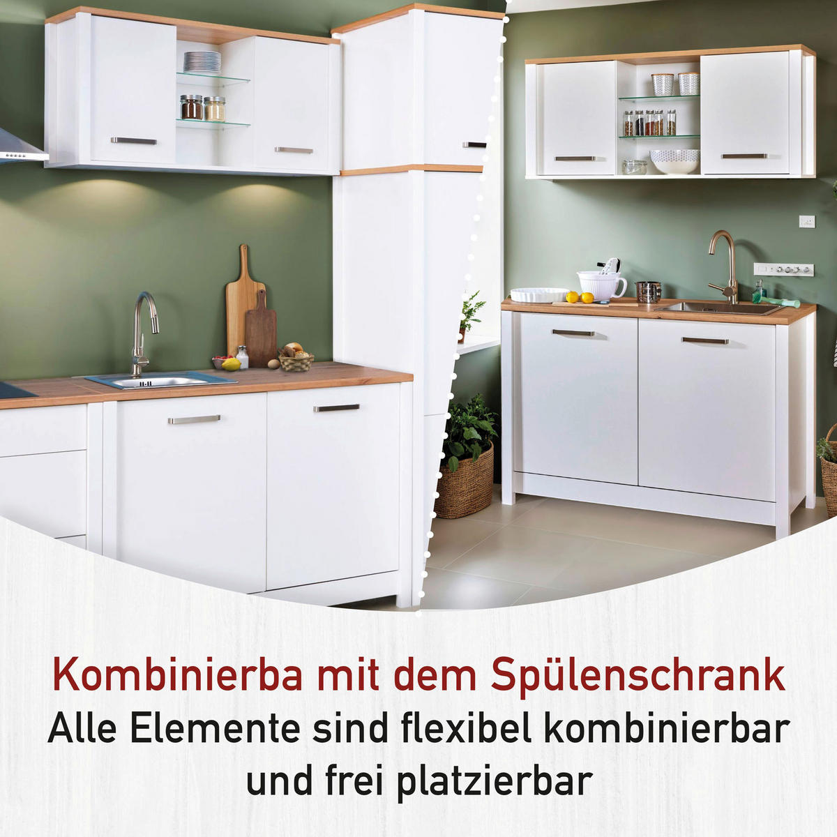 KÜCHENOBERSCHRANK 130/57/33 cm  in Weiß, Eiche Artisan  - Silberfarben/Weiß, MODERN, Glas/Holzwerkstoff (130/57/33cm) - home24