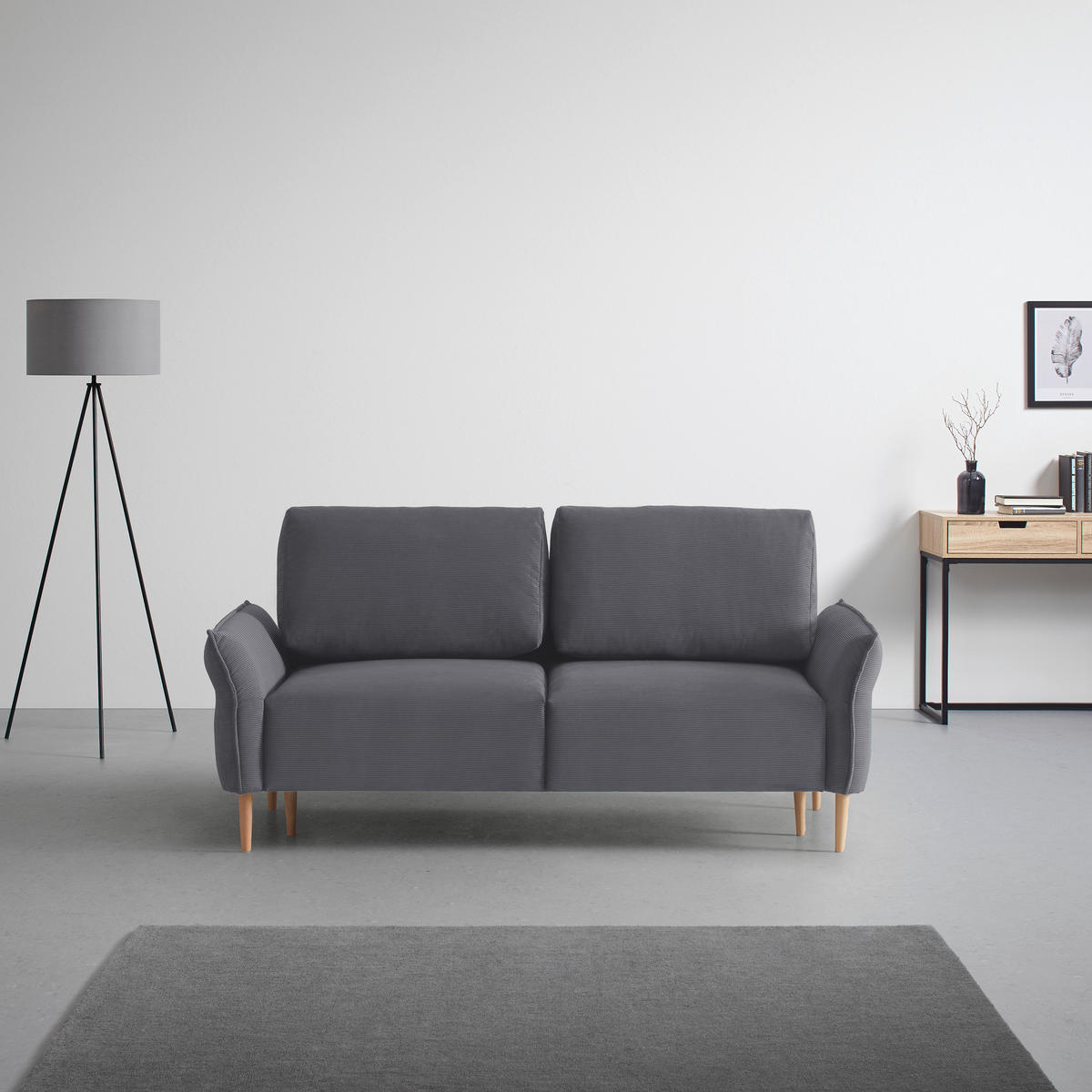 3-SITS SOFFA i manchester mörkgrå  - mörkgrå/naturfärgad, Modern, trä/textil (183/85/92cm) - MID.YOU