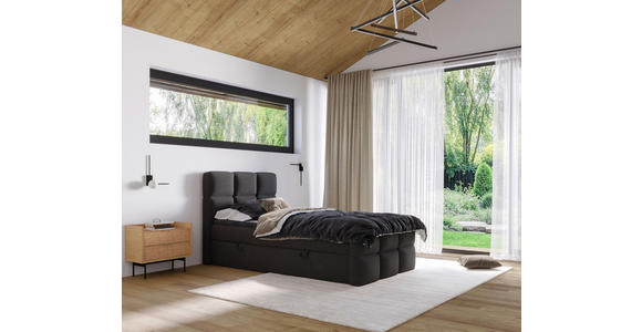 BOXBETT 120/200 cm,  in Schwarz, gepolstertes Kopfteil, Bettkasten, Topper, H3 = fest  - Schwarz, Design, Holzwerkstoff/Kunststoff (120/200cm) - Xora