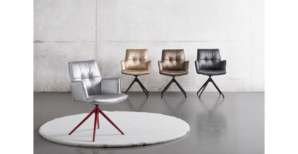 ARMLEHNSTUHL  Sitzfläche 360° drehbar, inklusive Armlehnen, automatische Rückholfunktion Lederlook  - Rot/Silberfarben, Design, Textil/Metall (59/89,5/63cm) - Novel