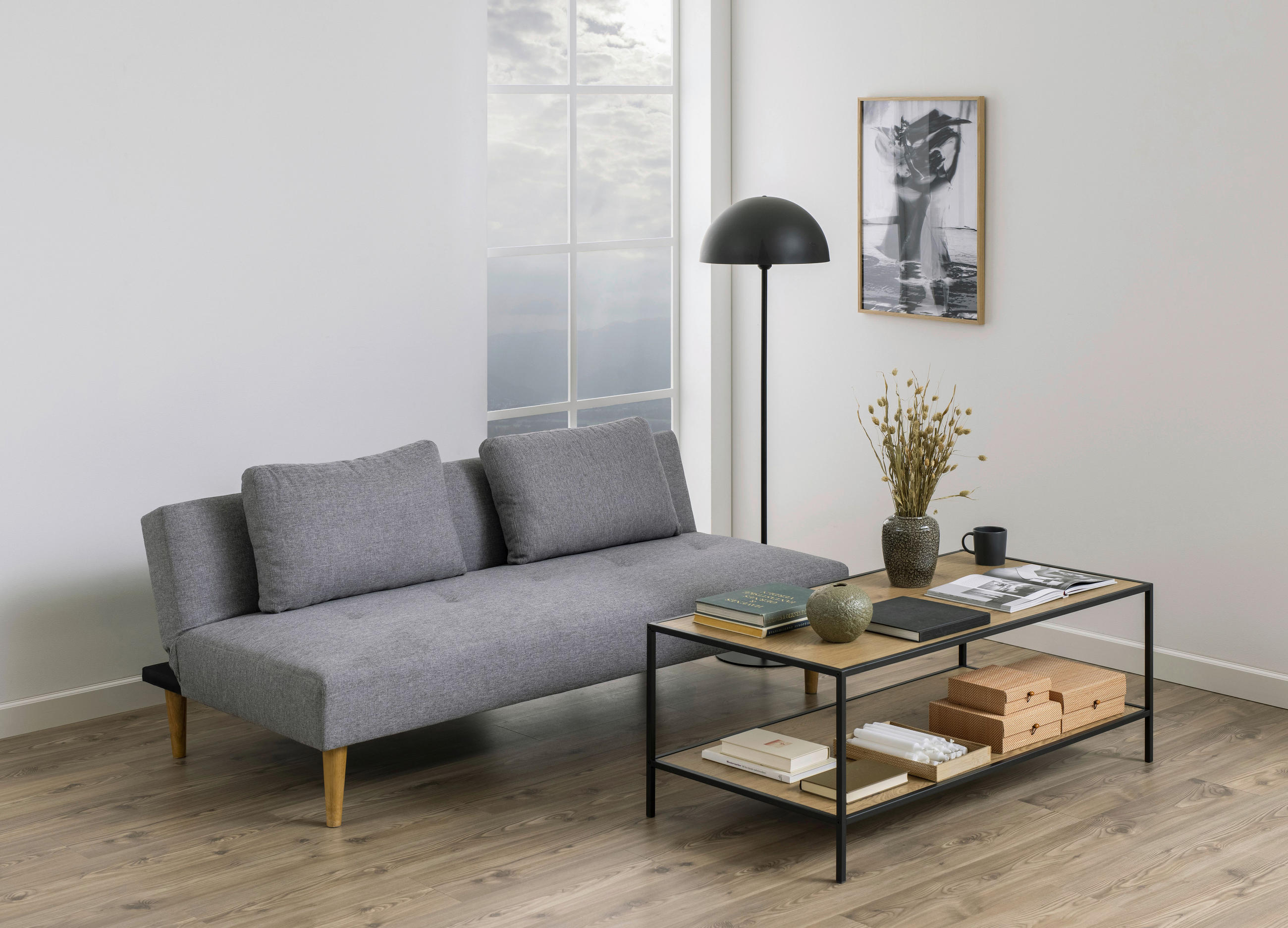 COUCHTISCH rechteckig Schwarz, Eichefarben - Eichefarben/Schwarz, Design, Metall (120/60/45cm) - Carryhome
