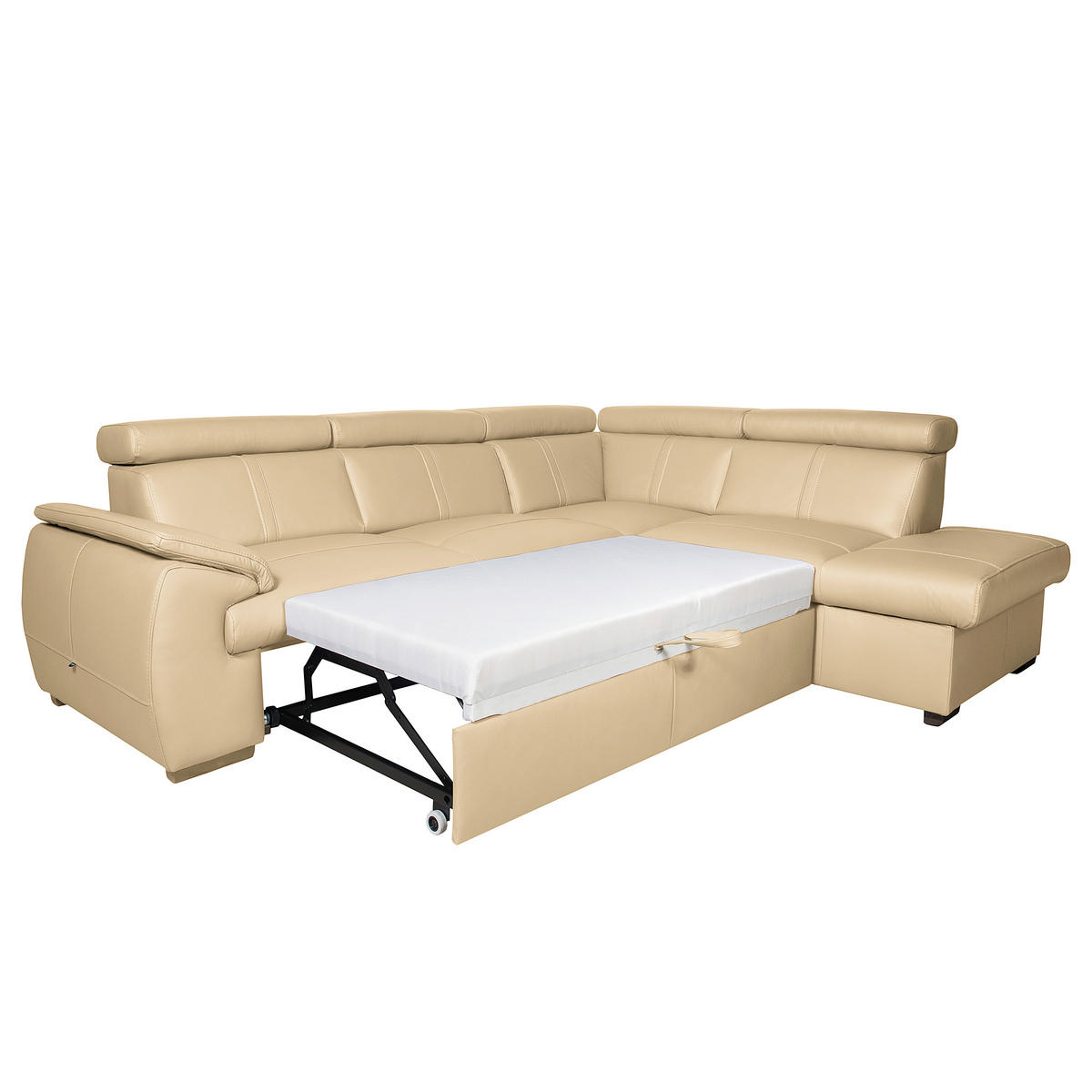 ECKSOFA Beige Echtleder  - Wengefarben/Beige, Design, Leder/Holz (265/211cm) - Livetastic