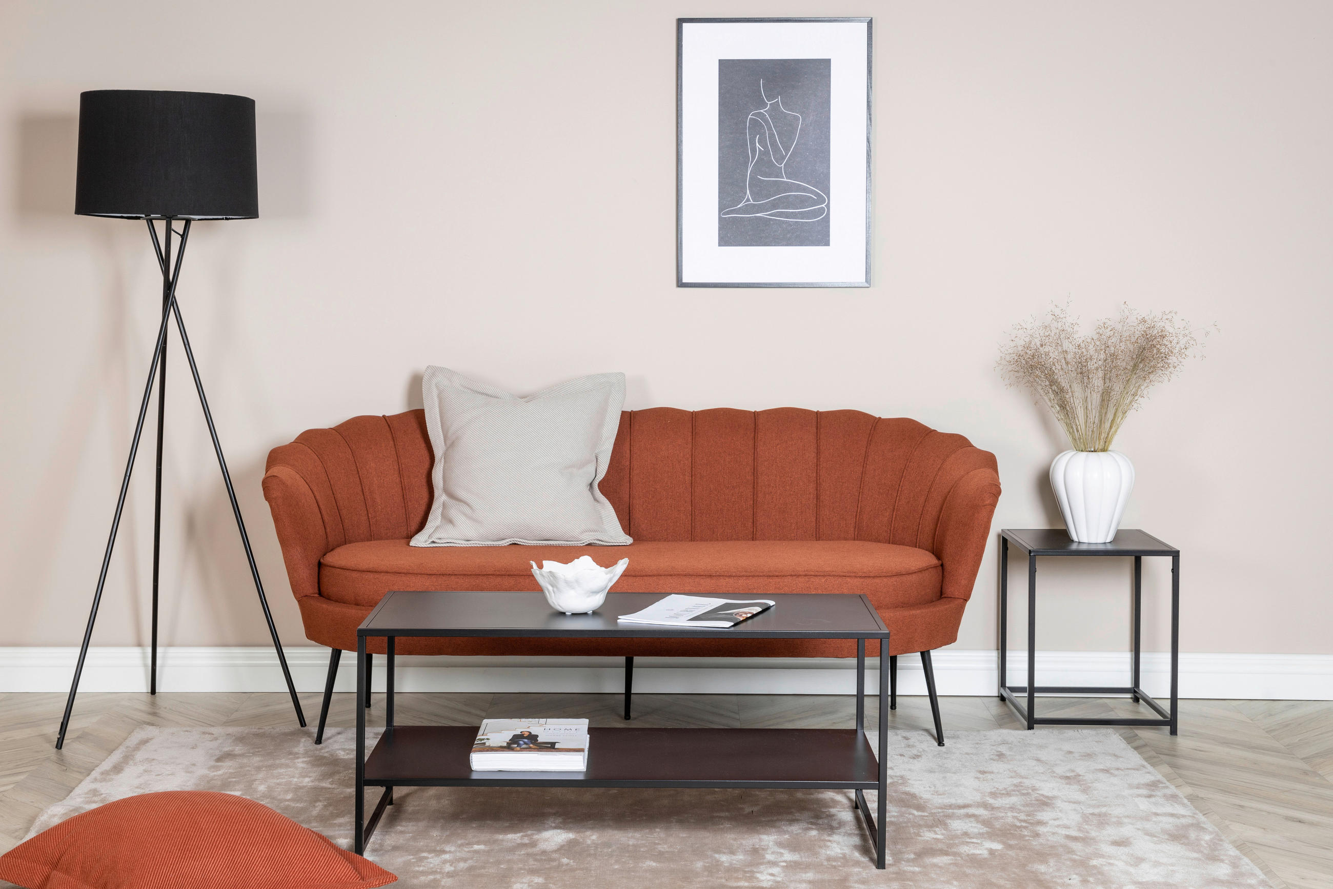 2-SITZER-SOFA Textilgeflecht Schwarz, Rostfarben  - Rostfarben/Schwarz, Design, Textil/Metall (180/78.5/78cm) - Livetastic