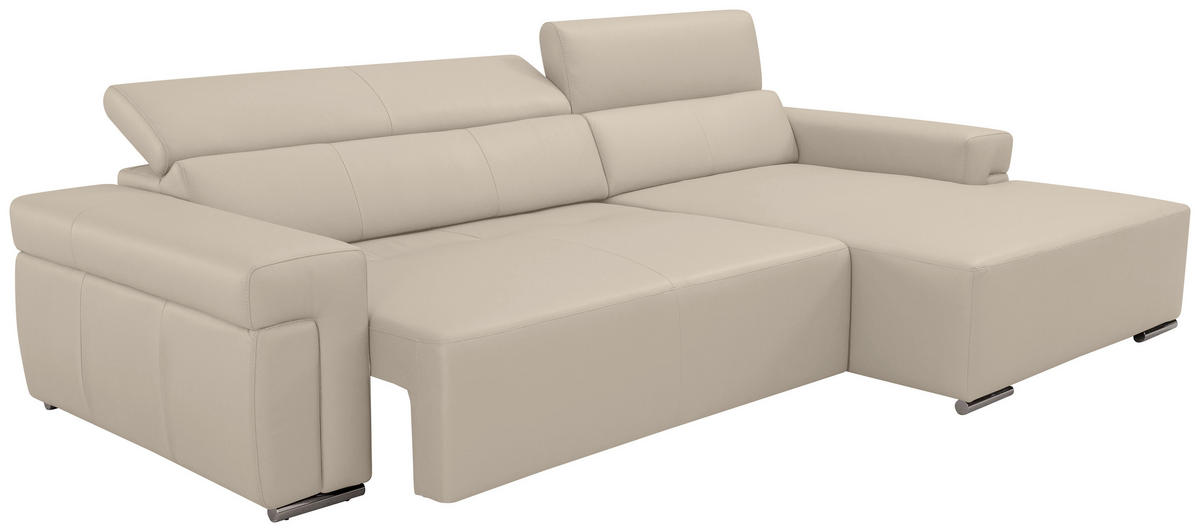 Ecksofa inkl. Funktion DUA Beigebraun Echtleder  - Chromfarben/Beigebraun, Design, Leder/Metall (293/170cm) - Novel