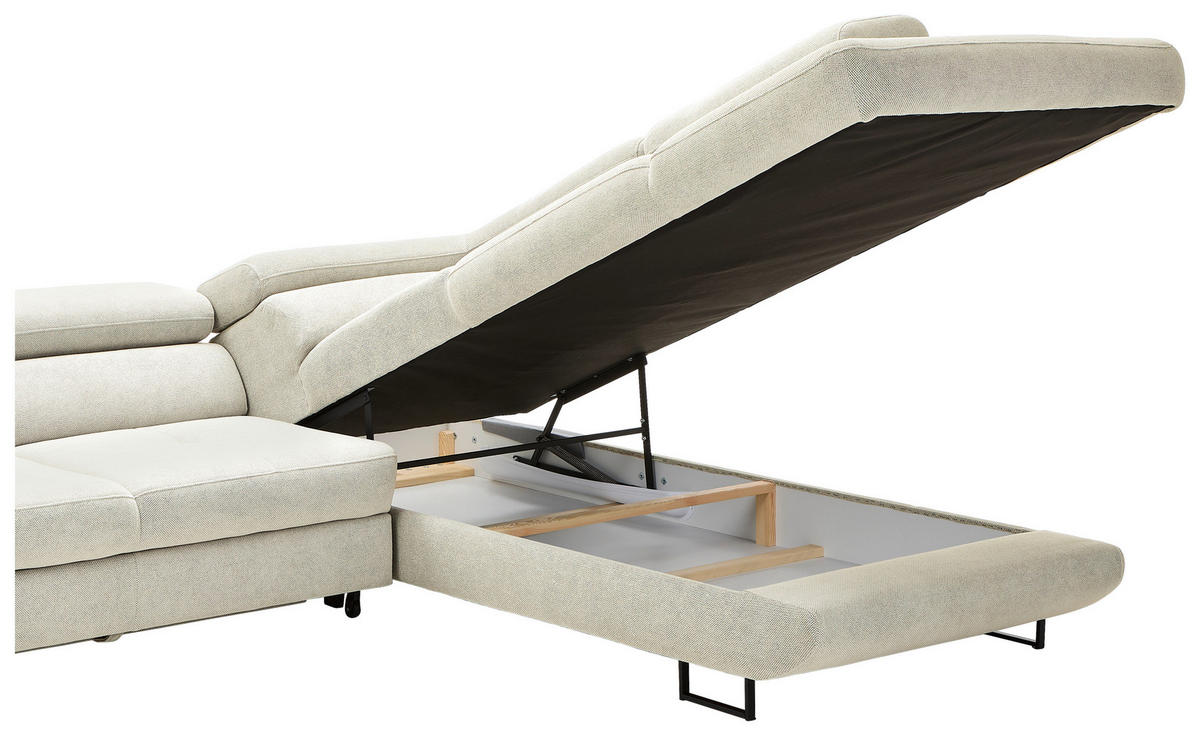ECKSOFA in Webstoff Beige  - Beige/Schwarz, Design, Textil/Metall (280/235cm) - Hom`in