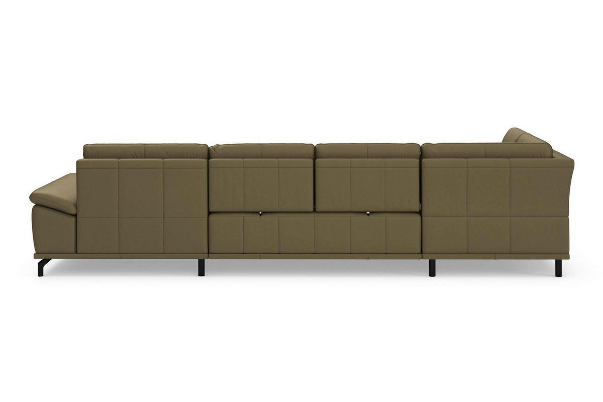 WOHNLANDSCHAFT COSTELLO E Olivgrün Echtleder  - Schwarz/Olivgrün, Basics, Leder/Metall (223/363/176cm) - Sit & More