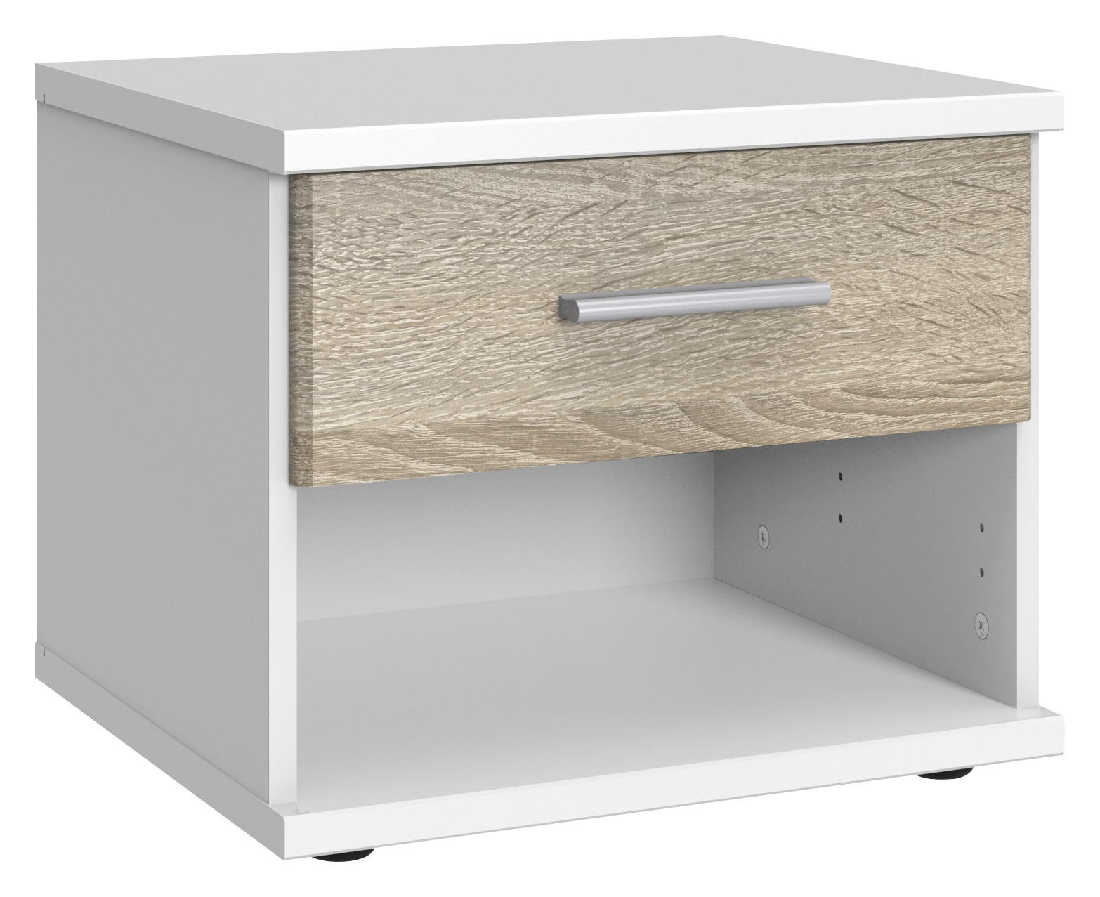 NACHTSCHRANK Weiß, Eichefarben - Eichefarben/Alufarben, KONVENTIONELL, Kunststoff (46/38/40cm) - Carryhome