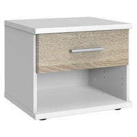 SÄNGBORD i vit, ekfärgad  - vit/aluminiumfärg, Klassisk, trämaterial/plast (46/38/40cm) - Carryhome
