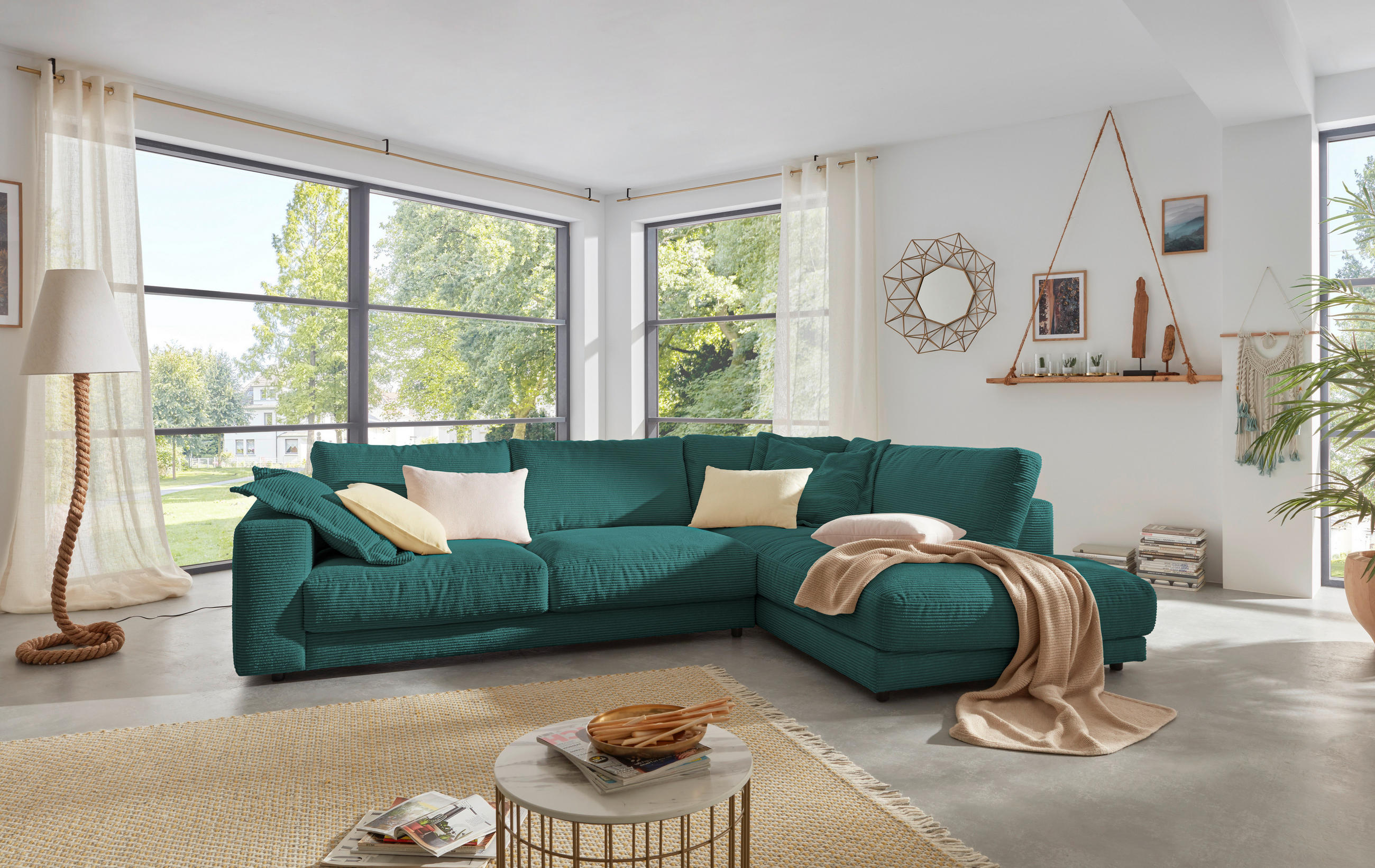 ECKSOFA in Cord Grün  - Schwarz/Grün, Design, Kunststoff/Textil (325/224cm) - Hom`in