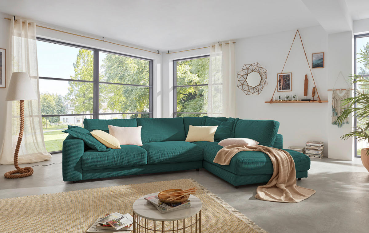 ECKSOFA in Cord Grün  - Schwarz/Grün, Design, Kunststoff/Textil (325/224cm) - Hom`in