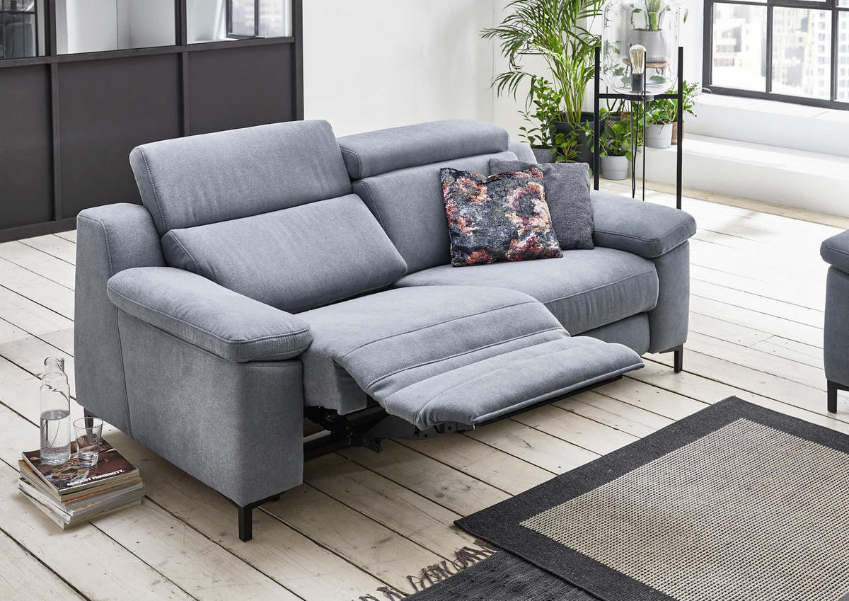 3-SITZER-SOFA in Chenille Pastellblau  - Pastellblau/Schwarz, Design, Textil/Metall (218/104/104cm) - Valdera