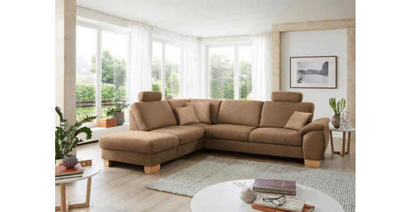 ECKSOFA in Mikrofaser Sandfarben  - Sandfarben/Wildeiche, KONVENTIONELL, Holz/Textil (236/286cm) - Voleo