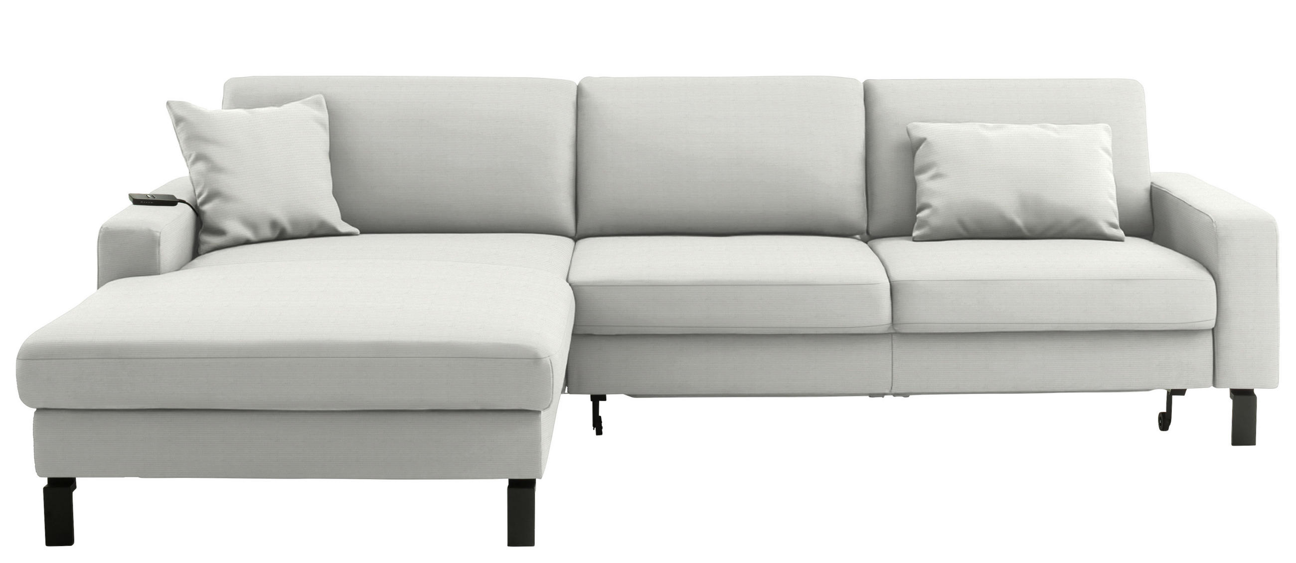 ECKSOFA  in Cord Weiß Rücken echt, Sitztiefenverstellung  185/298 cm  - Schwarz/Weiß, Design, Textil/Metall (185/298cm) - Pure Home Lifestyle