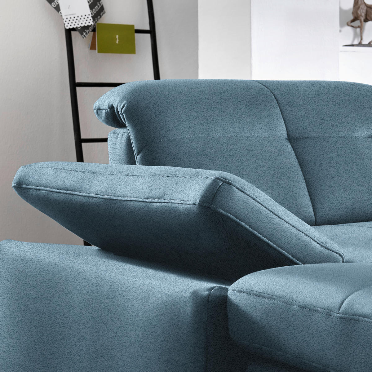 ECKSOFA  in Flachgewebe Hellblau  309/195 cm  - Chromfarben/Hellblau, Design, Textil (309/195cm) - Beldomo Style