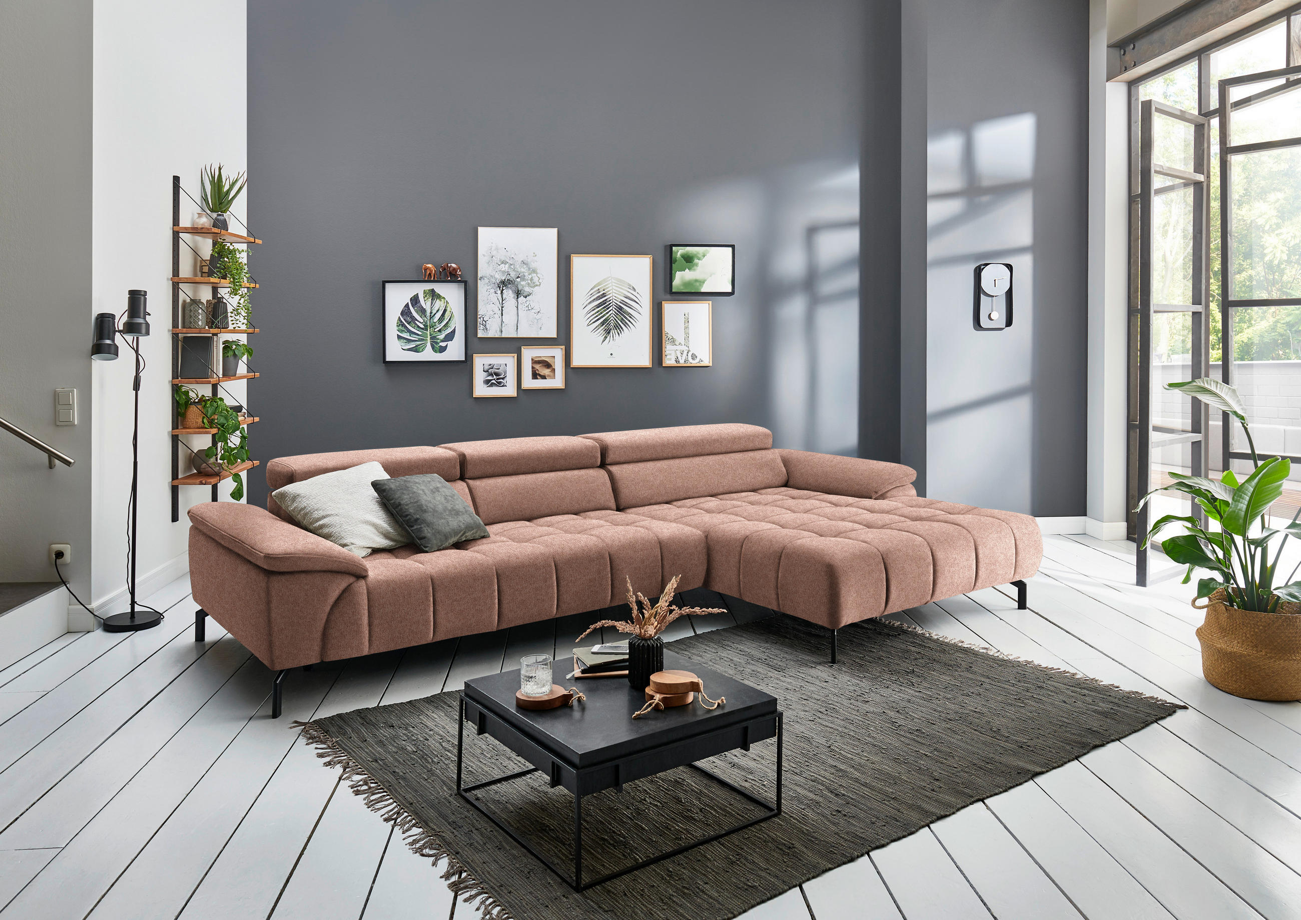 ECKSOFA in Webstoff Orange  - Schwarz/Orange, Design, Textil/Metall (329/190cm) - Beldomo Style