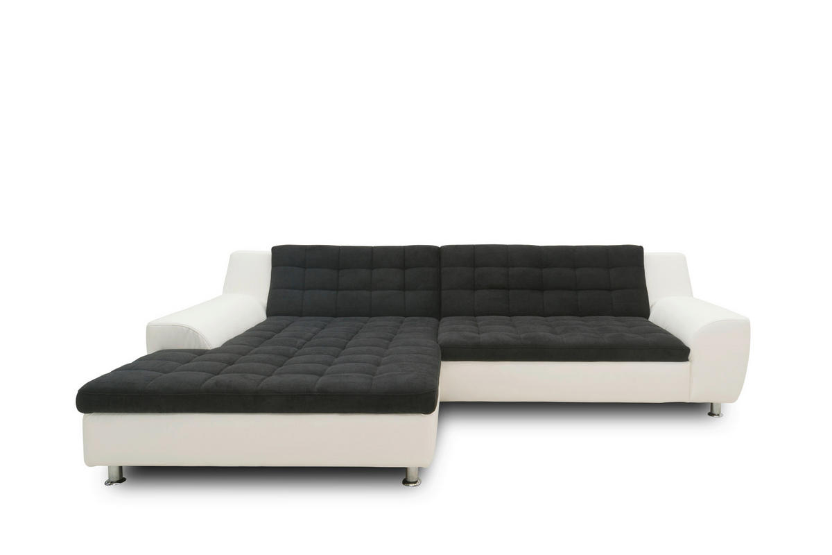 ECKSCHLAFSOFA MORTON Schwarz Mikrofaser  - Chromfarben/Schwarz, MODERN, Textil/Metall (304/200/84cm) - MID.YOU