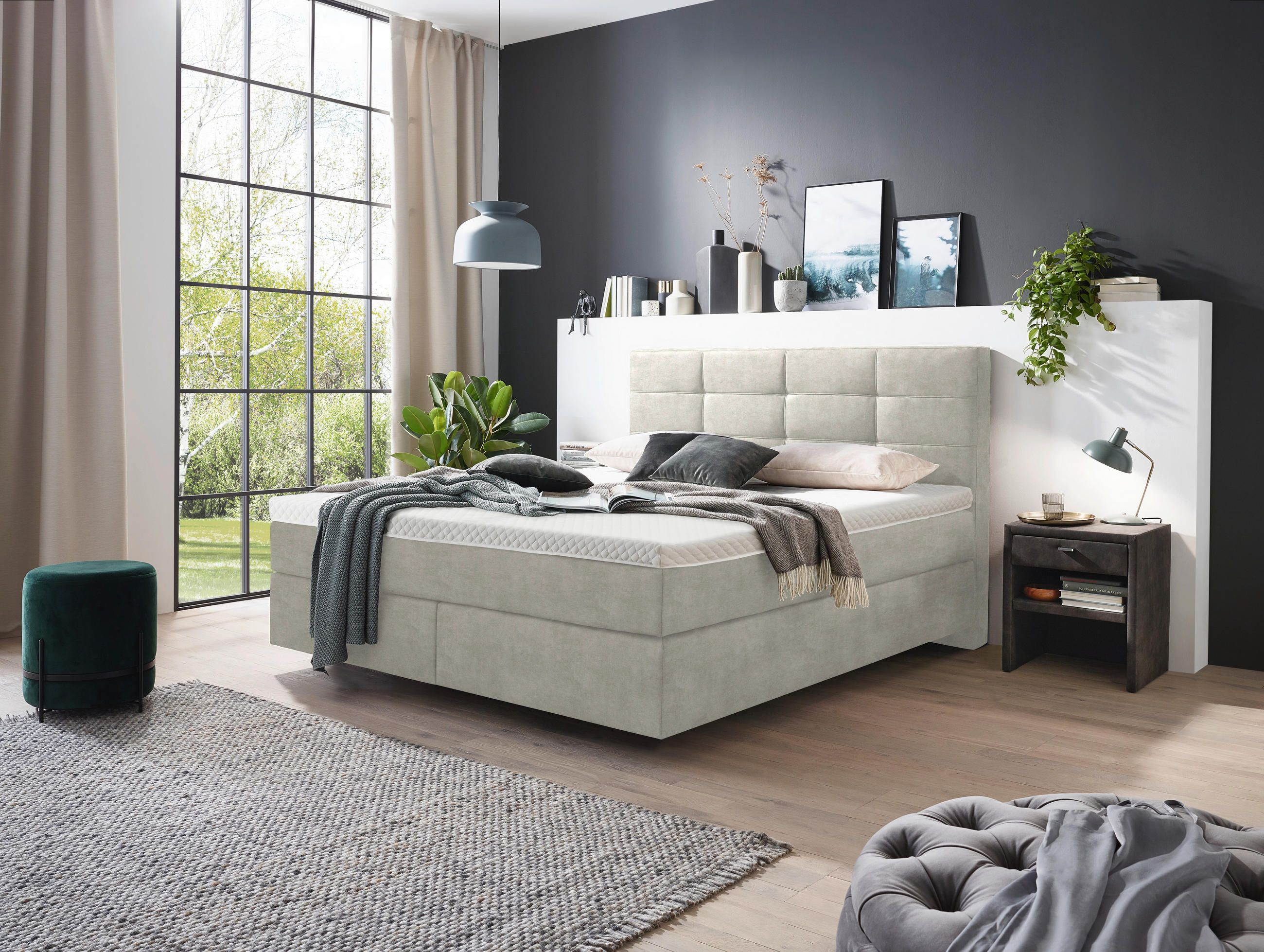 BOXSPRINGBETT 160/200 cm  in Ecru  - Chromfarben/Ecru, KONVENTIONELL, Kunststoff/Textil (160/200cm) - Voleo