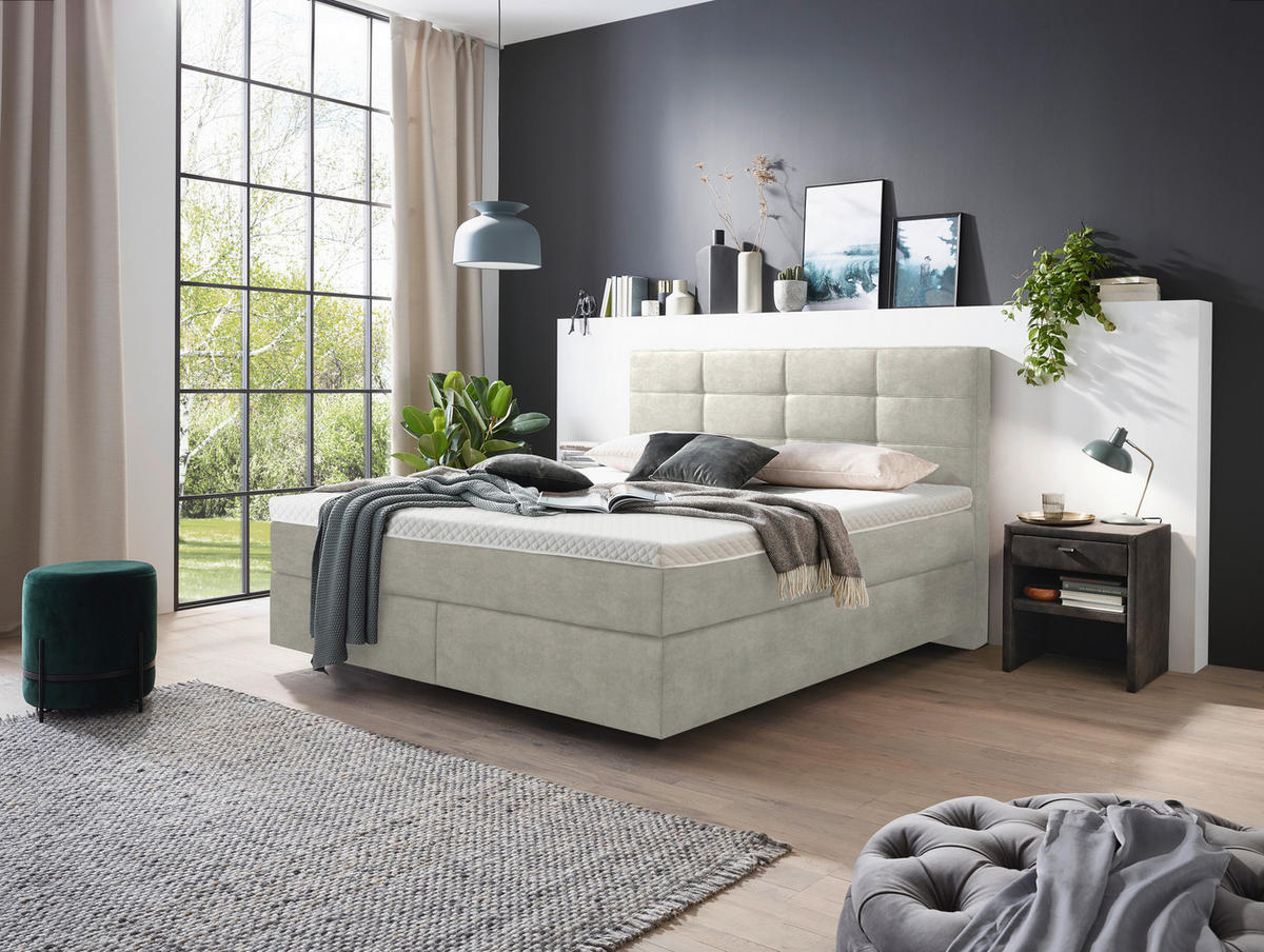 BOXSPRINGBETT 160/200 cm  in Ecru  - Chromfarben/Ecru, KONVENTIONELL, Kunststoff/Textil (160/200cm) - Voleo