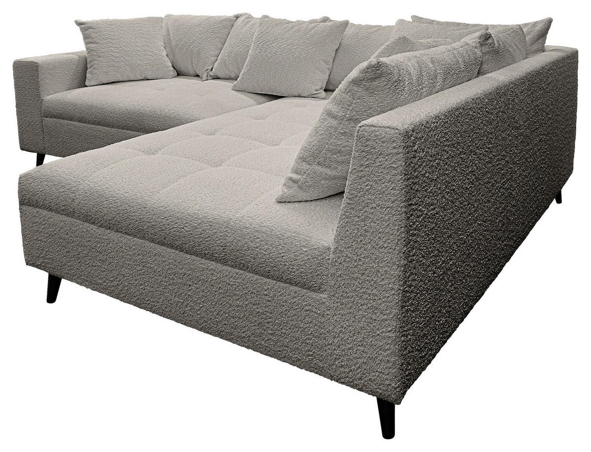 Ecksofa inkl. Hocker in Bouclé Dunkelgrau  - Dunkelgrau/Schwarz, Design, Holz/Textil (247/174cm) - MID.YOU