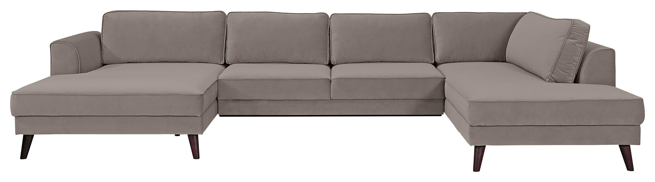 WOHNLANDSCHAFT Taupe Velours - Taupe/Wengefarben, MODERN, Holz/Textil (169/348/201cm) - Trendmanufaktur