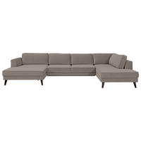 WOHNLANDSCHAFT Taupe Velours  - Taupe/Wengefarben, MODERN, Holz/Textil (169/348/201cm) - Trendmanufaktur