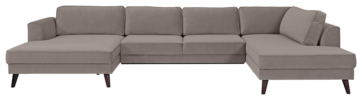 WOHNLANDSCHAFT Taupe Velours  - Taupe/Wengefarben, MODERN, Holz/Textil (169/348/201cm) - Trendmanufaktur
