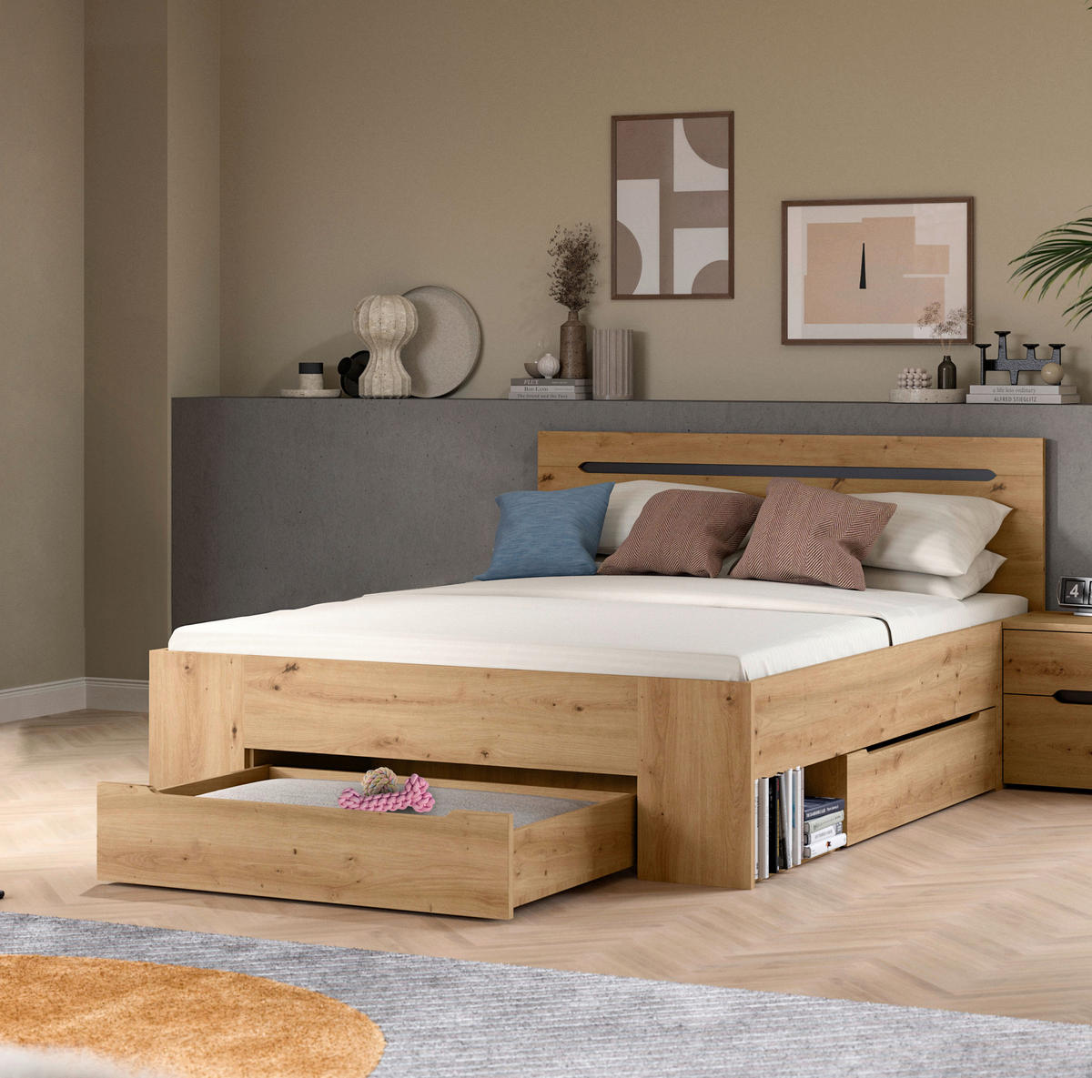 BETT 140/200 cm  in Grau, Eiche Artisan  - Eiche Artisan/Grau, MODERN, Holzwerkstoff (140/200cm) - MID.YOU