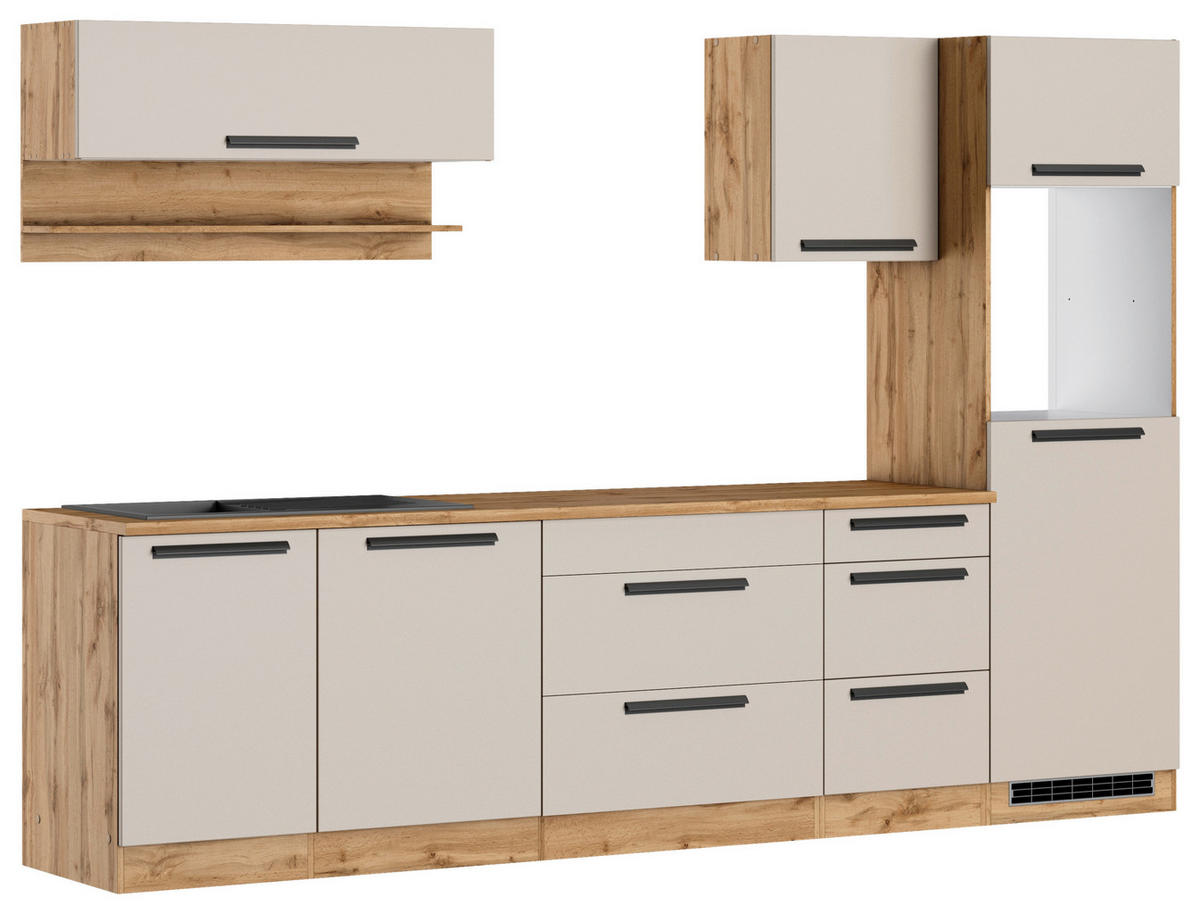 KÜCHENLEERBLOCK Aveiro 300 cm  in Kaschmir, Eiche Wotan  - Kaschmir/Eiche Wotan, Trend, Holzwerkstoff/Metall (300cm) - Held