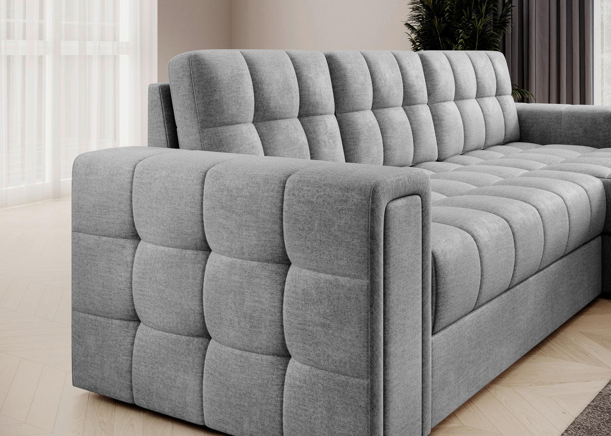 ECKSOFA Samt Hellgrau  - Hellgrau/Schwarz, Design, Kunststoff/Textil (260/150cm) - MID.YOU