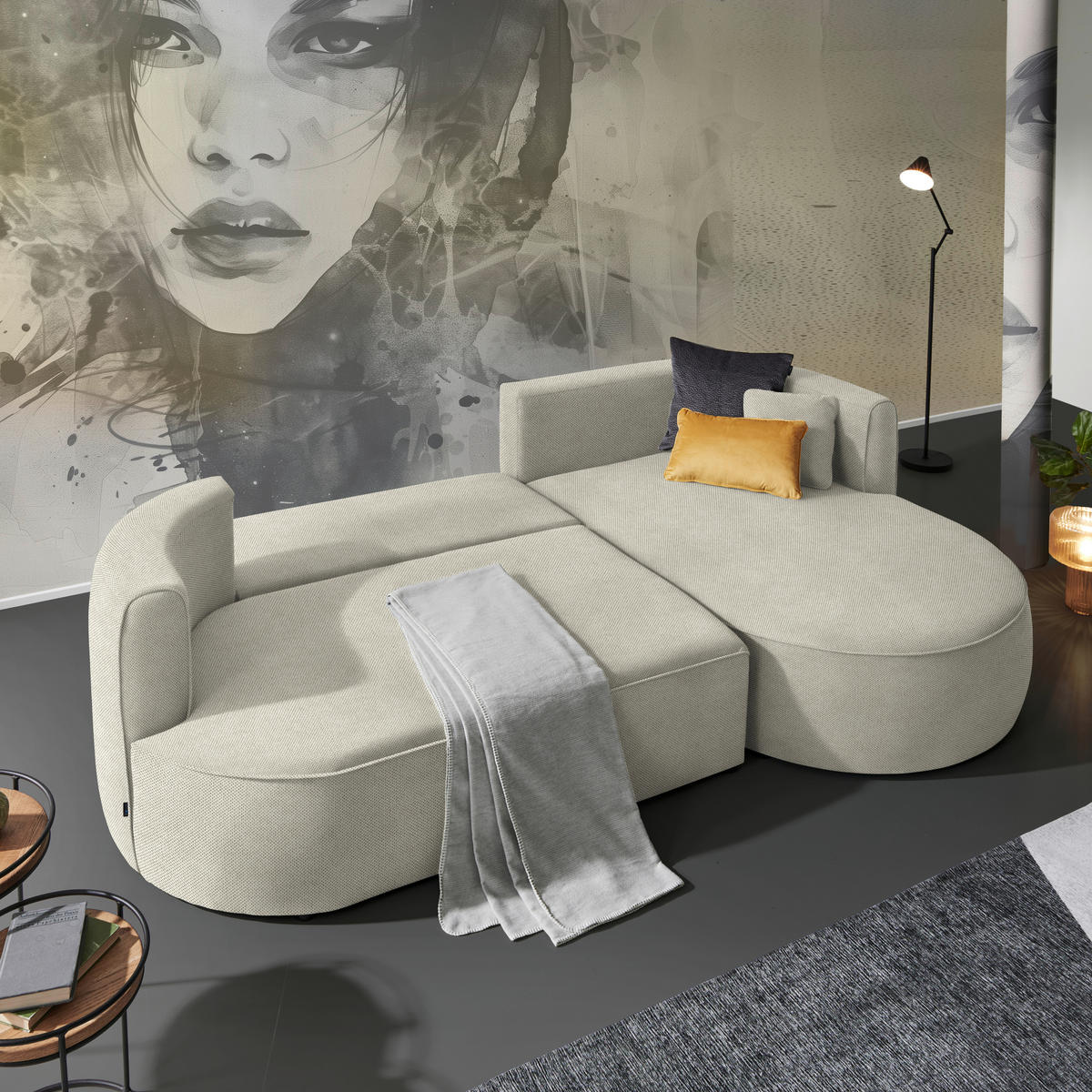 ECKSOFA in Webstoff Creme  - Creme/Schwarz, Design, Kunststoff/Textil (183/284cm) - Welnova