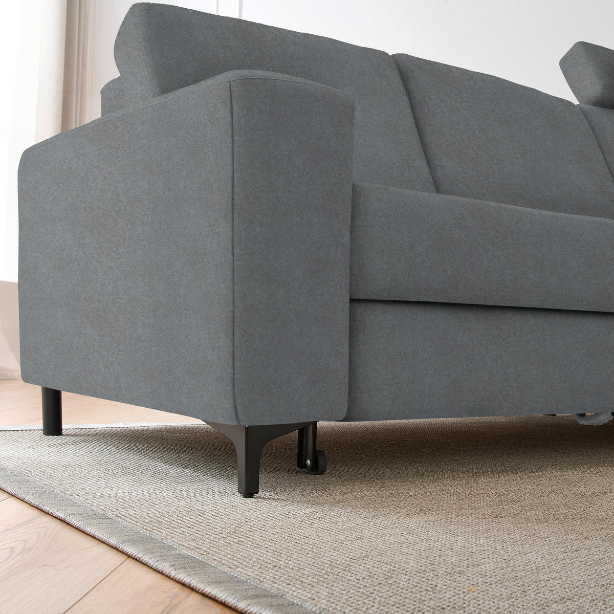 HÖRNSOFFA i velour grå  - svart/grå, Klassisk, metall/textil (247/167cm) - MID.YOU